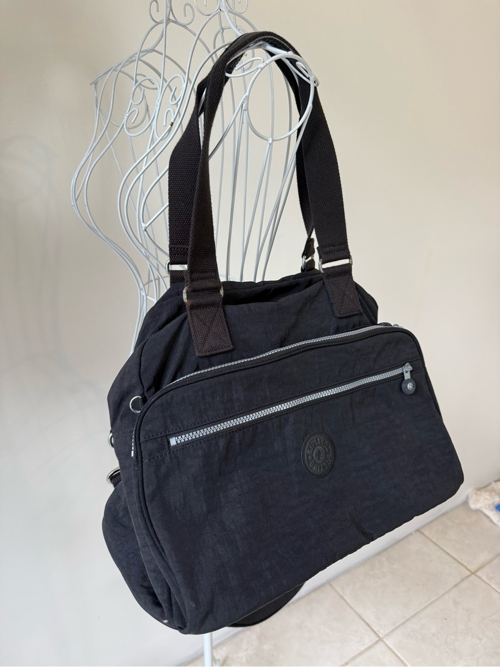 Kipling Black Nylon Convertible Tote Shoulder Crossbody Travel Bag Multi Pocket